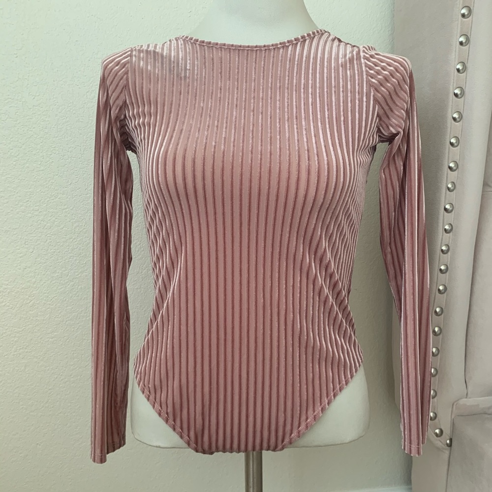 Striped mauve bodysuit long sleeve